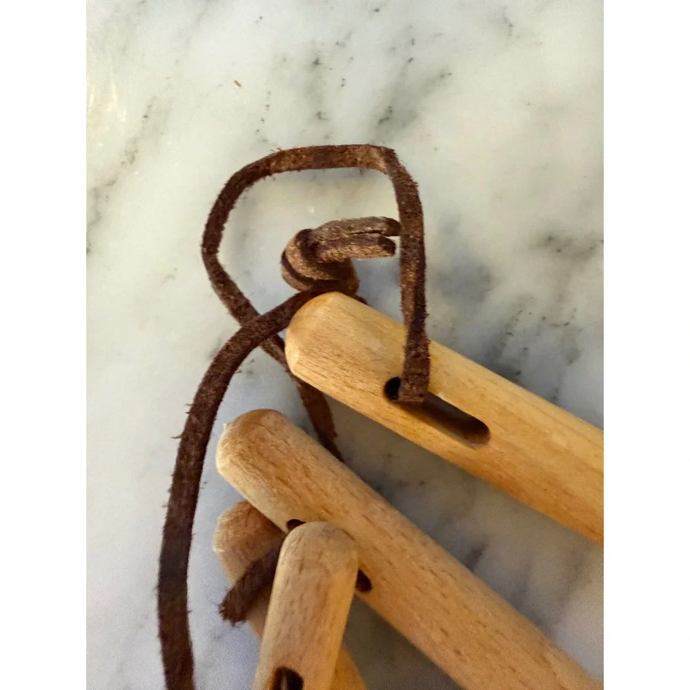 Vintage Handcrafted Wooden Measuring Spoons Set of 4 with Leather Tie Cord